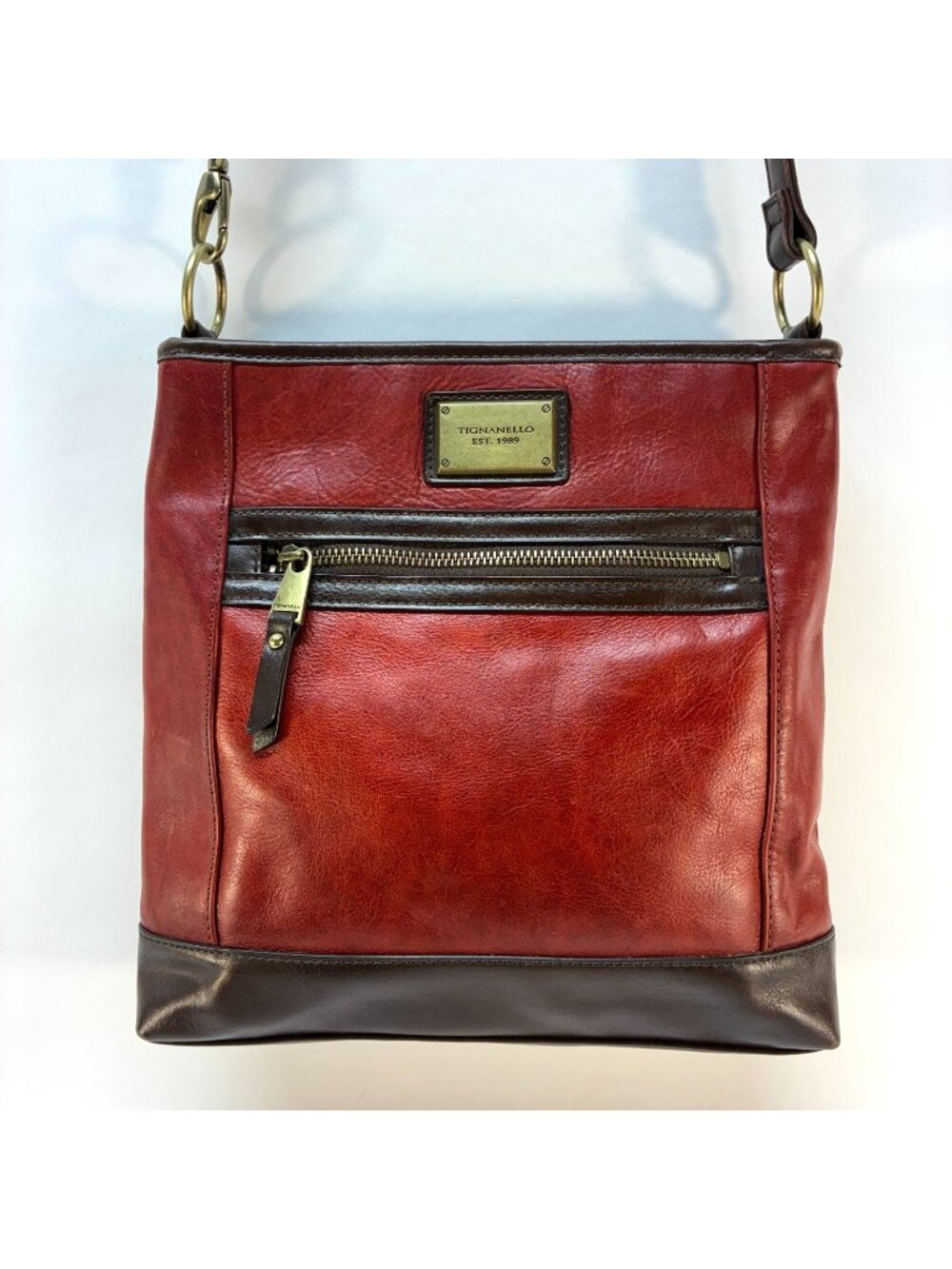Vintage Tignanello Leather Red/Brown Crossbody Leather Handbag